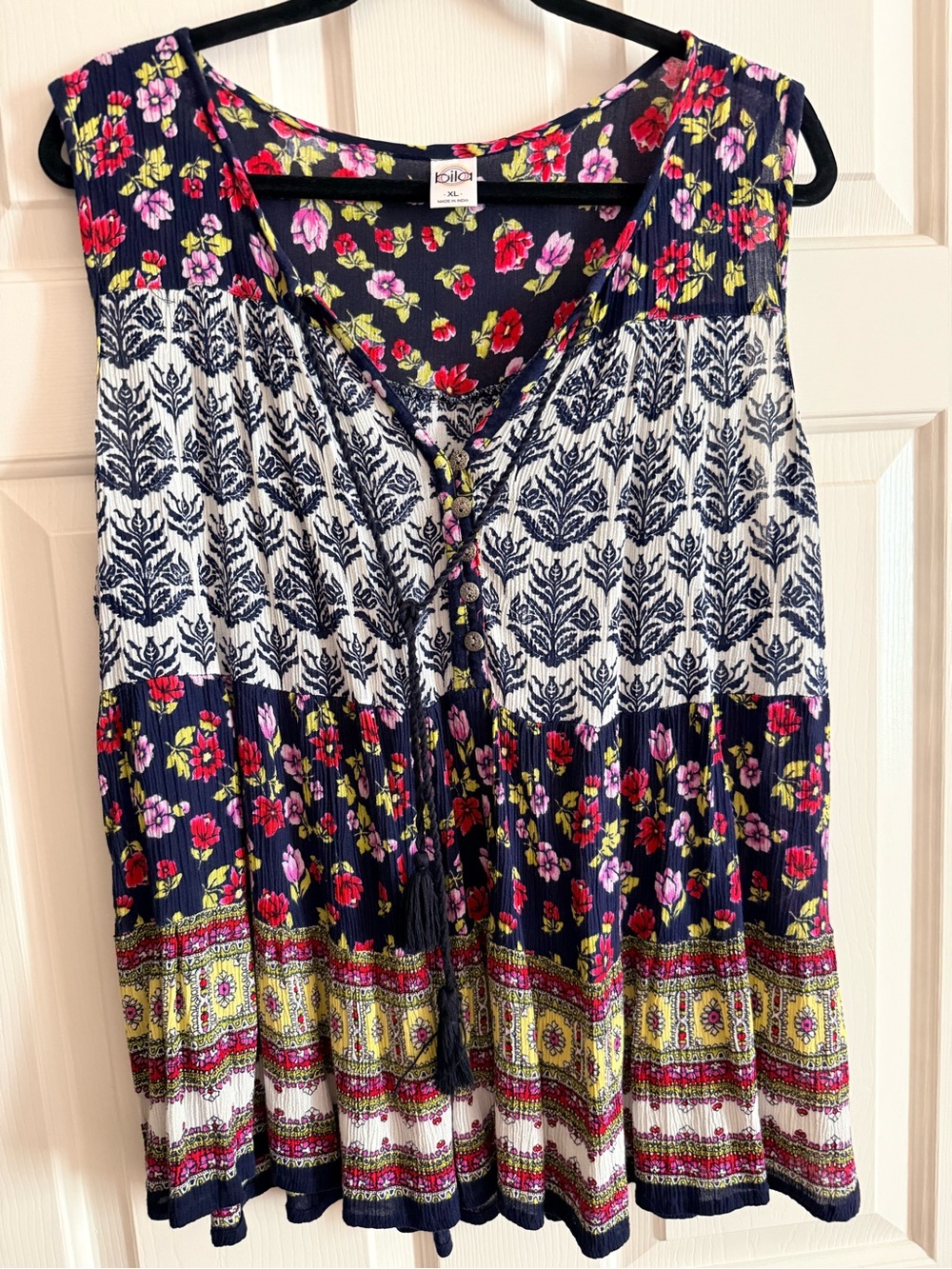Boho Floral XL Extra Large Sleeveless Peasant Top - Navy, White, Pink, Lime